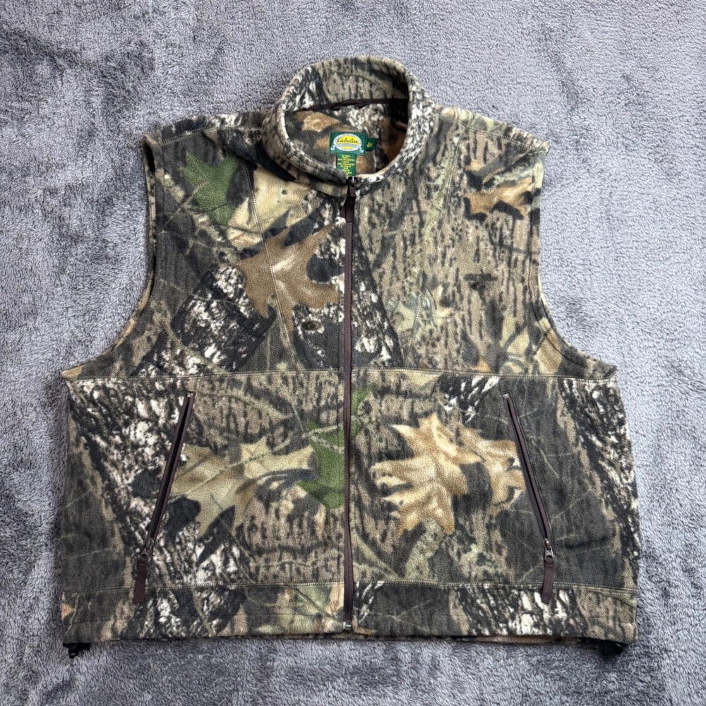 Cabelas Mens XL Camouflage Fleece Full Zip Vest Woodland Camo Mock Neck 93-1829